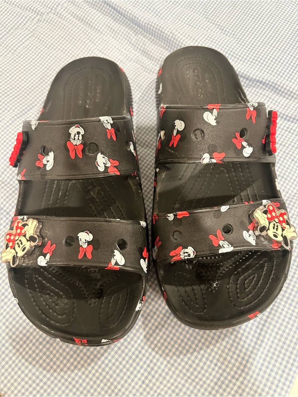 CROCS Black Minnie Mouse Print Slide Sandals